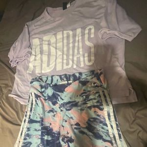 Adidas shirt set size medium crop top and biker shorts